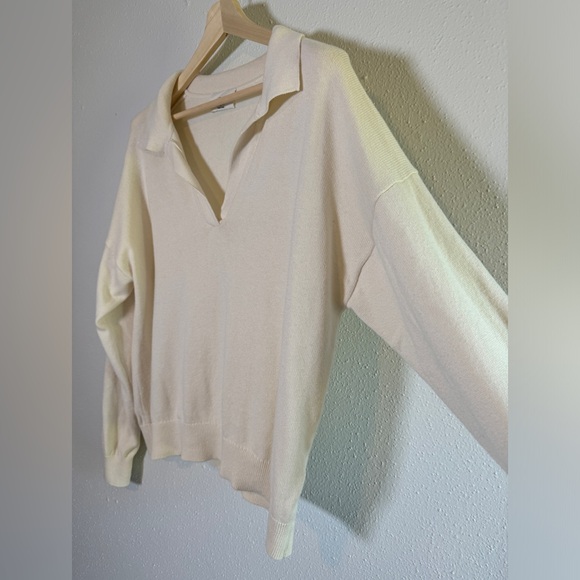 Wilfred Clara Sweater Large Light Birch Ivory Polo Merino Wool Cotton Aritzia - Picture 8 of 14